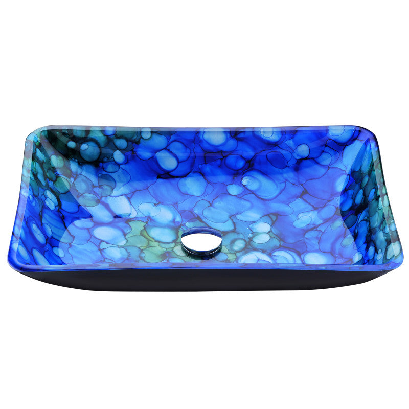 LSAZ040-097 - Voce Series Deco-Glass Vessel Sink in Lustrous Blue with Key Faucet in Polished Chrome
