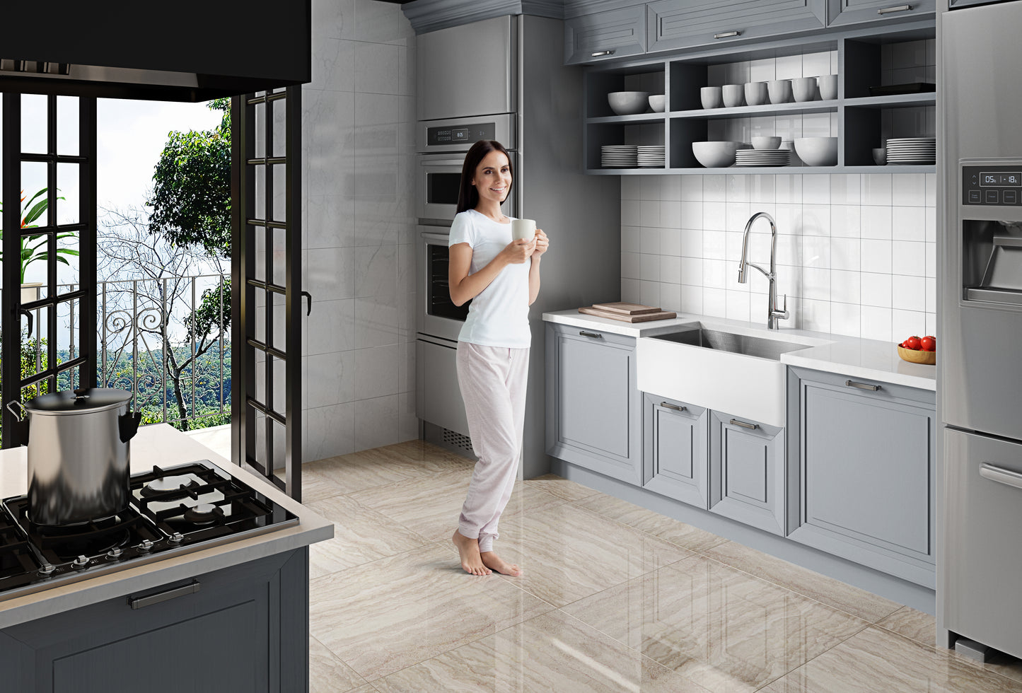 Apollo Series Farmhouse Solid Surface 36 in. 0-Hole Single Bowl Kitchen Sink with Stainless Steel Interior in Matte White