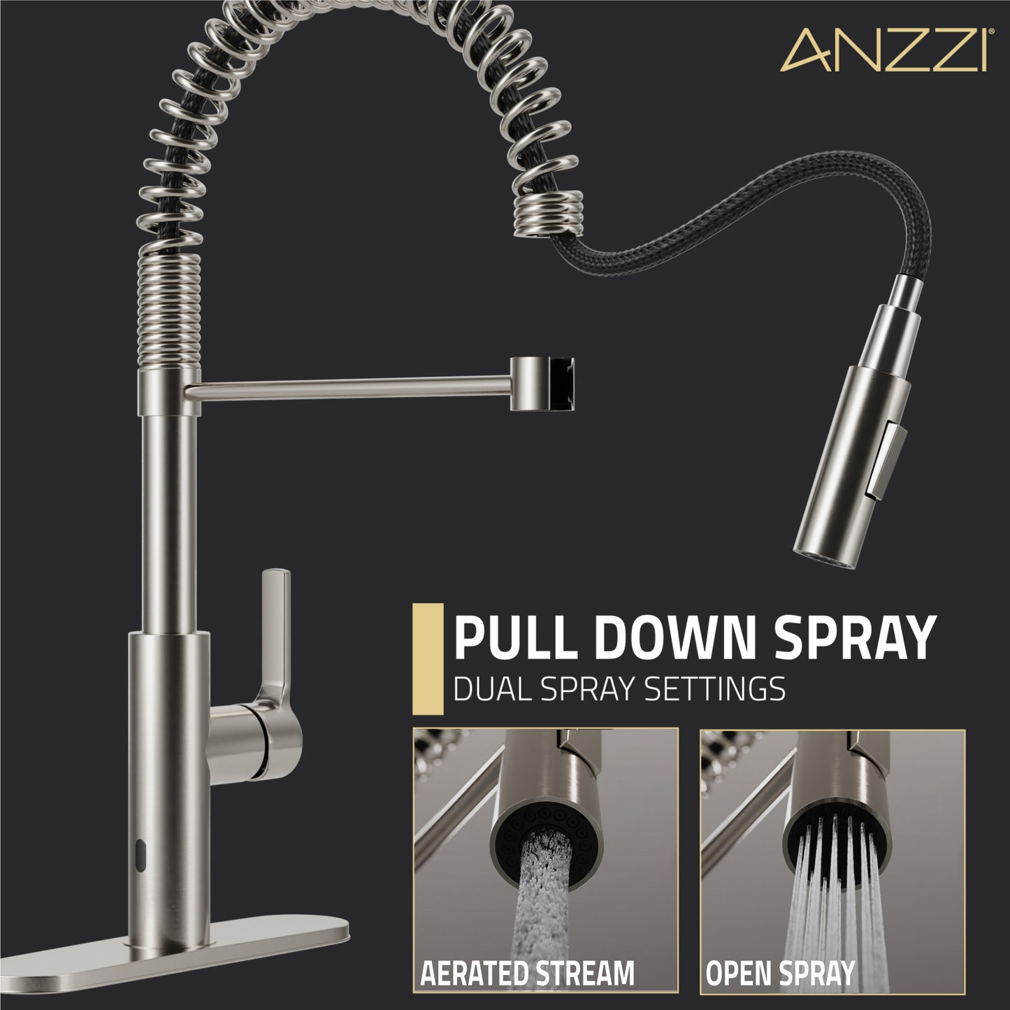 Ola Hands Free Touchless 1-Handle Pull-Down Sprayer Kitchen Faucet with Motion Sense and Fan Sprayer