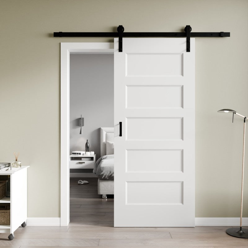 ID-AZBD08 - Borneo Series 36 in. x 84 in. Unfinished Ready-to-Stain MDF Interior Sliding Barn Door with Hardware Kit in Matte Black