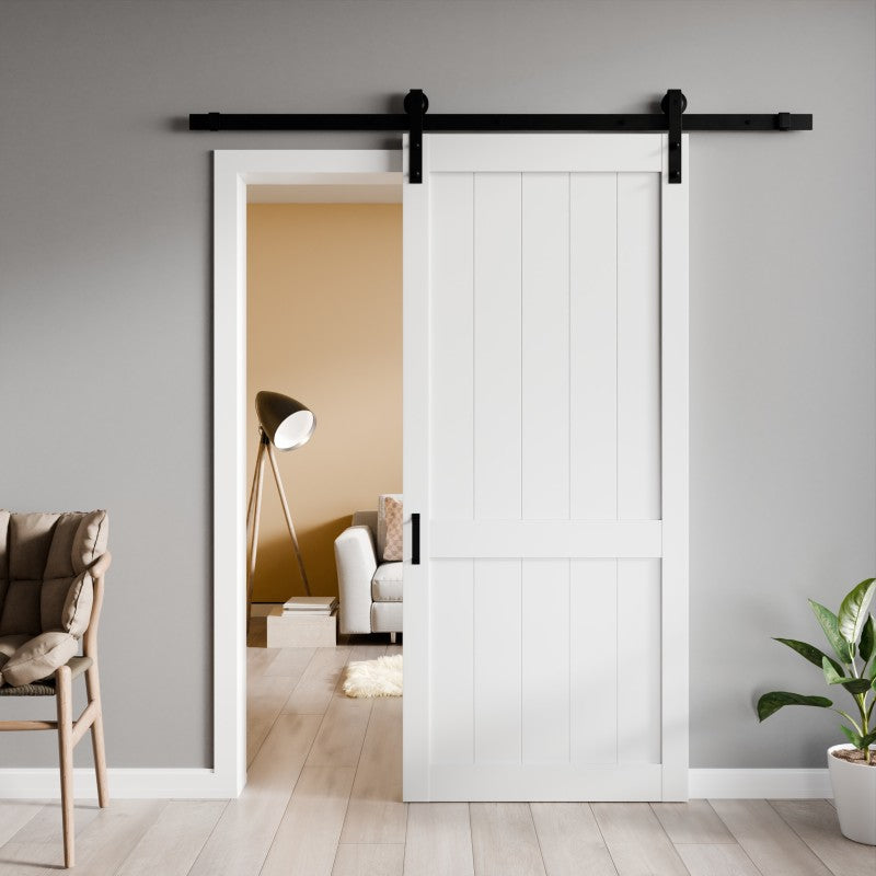 ID-AZBD05 - Benagil Series 36 in. x 84 in. Pure White Finish MDF Interior Sliding Barn Door with Hardware Kit in Matte Black