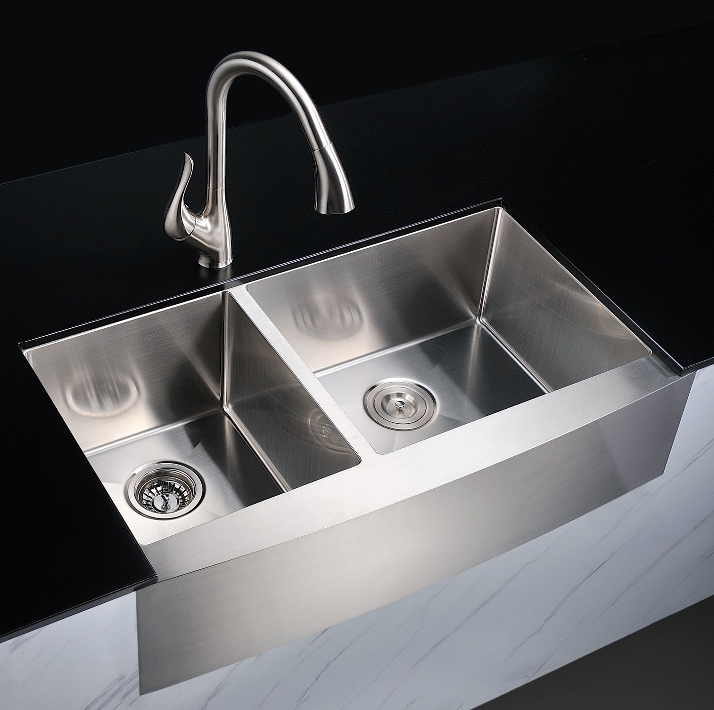 ELYSIAN Series 33 in. Farm House 40/60 Dual Basin Handmade Stainless Steel Kitchen Sink