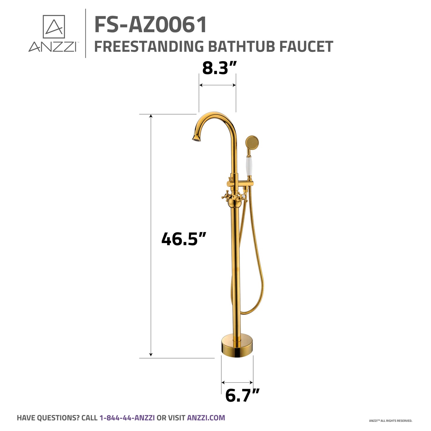 Bridal 3-Handle Claw Foot Tub Faucet with Hand Shower in Gold