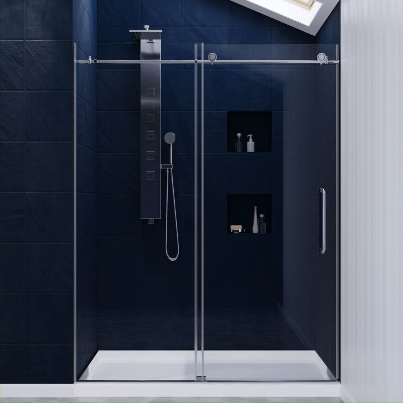 SD-AZ13-02CH - Madam Series 60 in. x 76 in. H Sliding Frameless Shower Door in Chrome with Tsunami Guard Tempered Glass and Handle