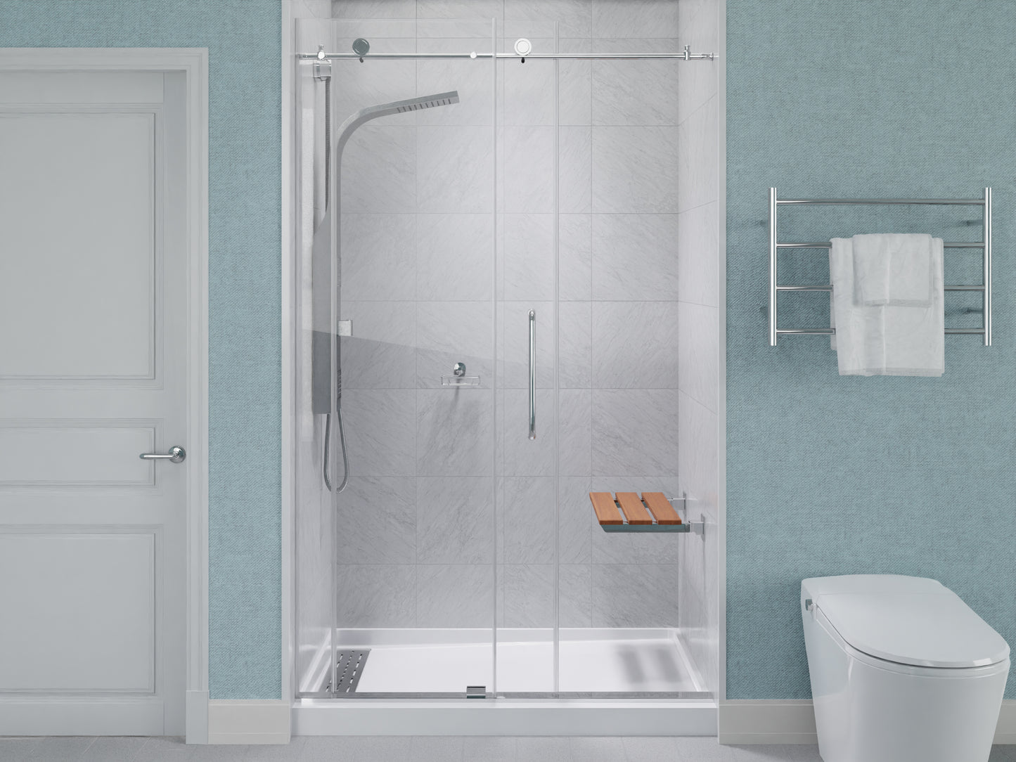 AC-AZ8207 - Rochen 18.7 in. Teak Wall Mounted Folding Shower Seat