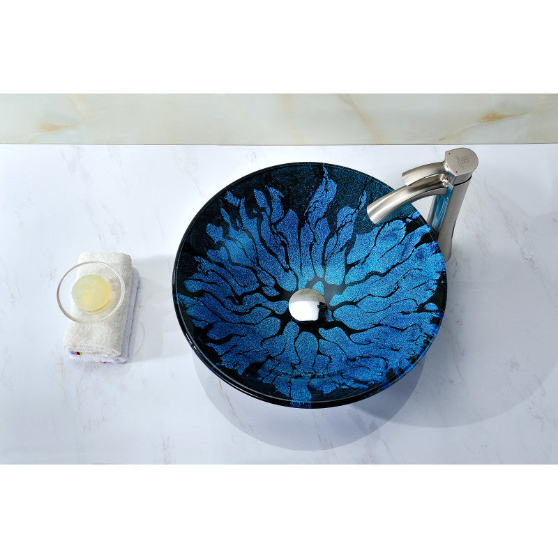 Telina Series Deco-Glass Vessel Sink in Lustrous Blue and Black