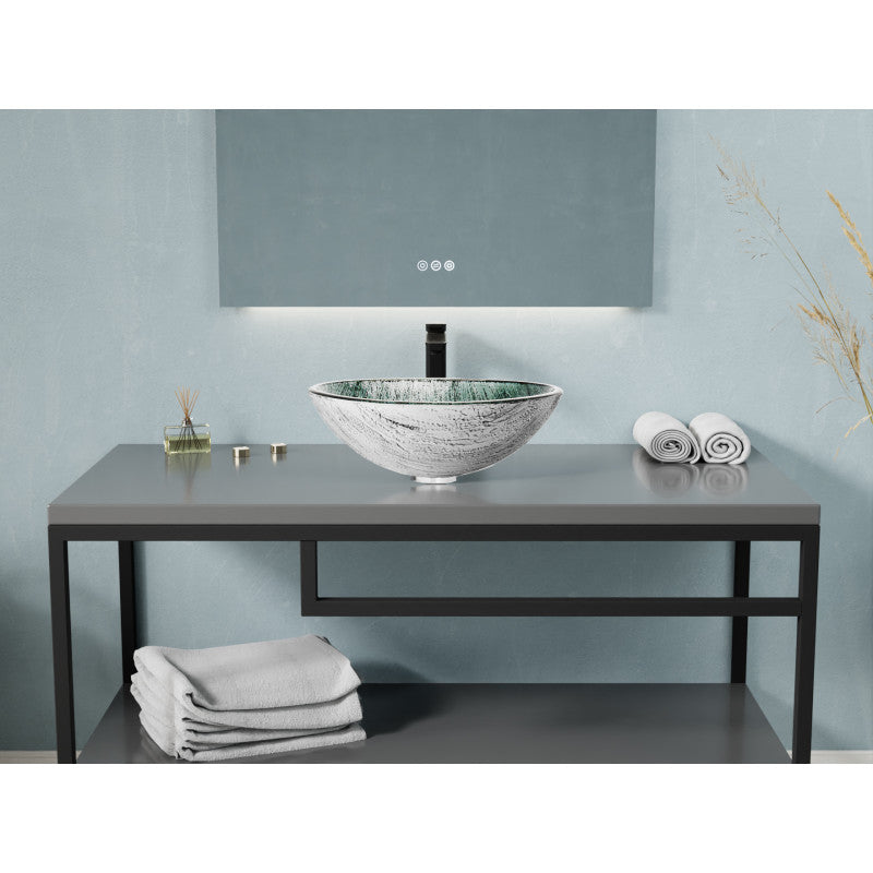 Amalfi Round Glass Vessel Bathroom Sink with Stellar Grey Finish