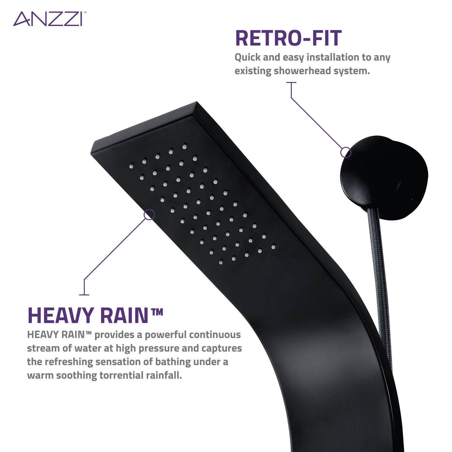 Aura 2-Jetted Shower Panel with Heavy Rain Shower & Spray Wand