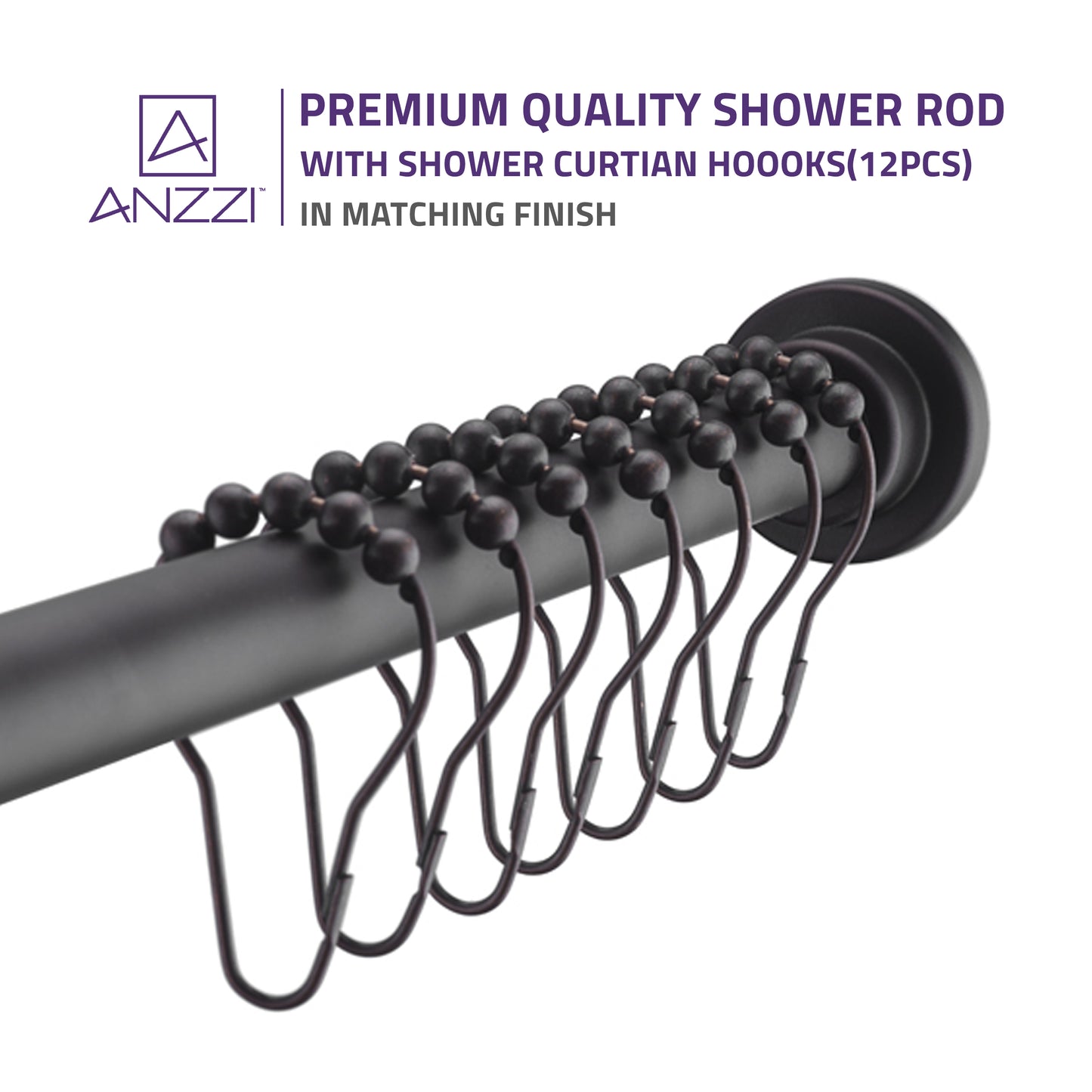 35-55 Inches Shower Curtain Rod with Shower Hooks