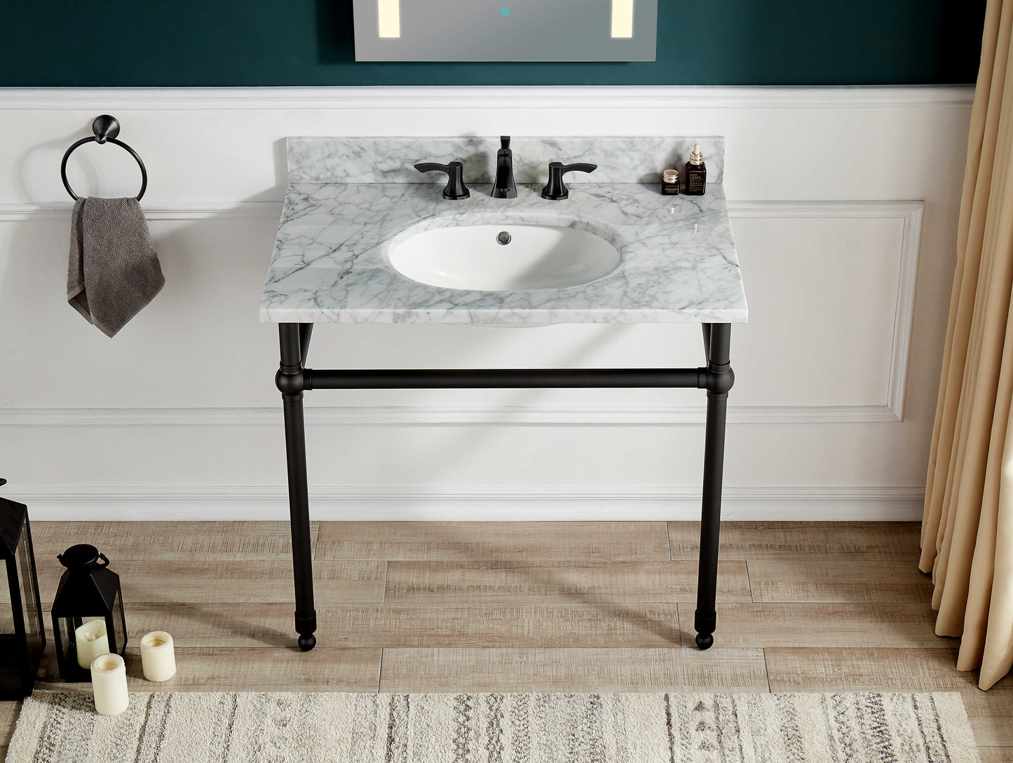 Verona 34.5 in. Console Sink with Carrara White Counter Top