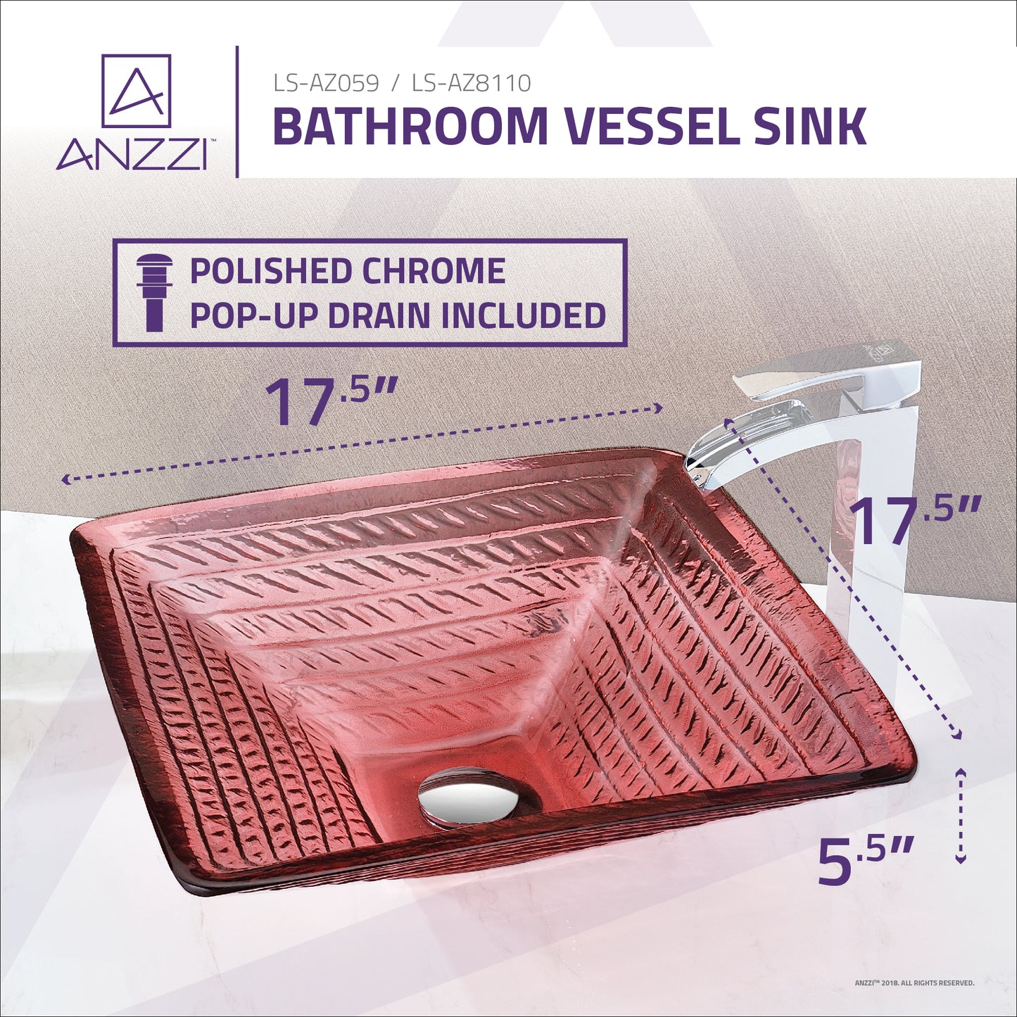 Ritmo Series Deco-Glass Vessel Sink in Lustrous Translucent Red