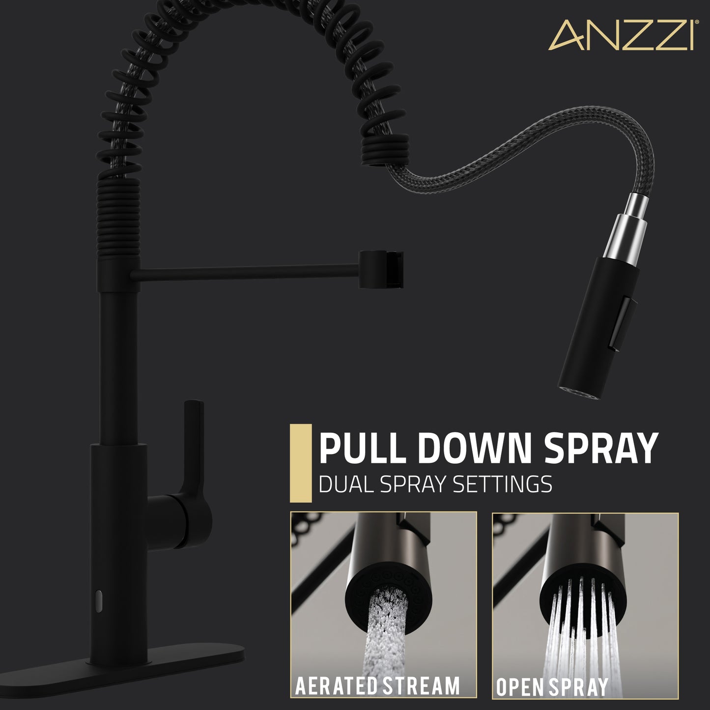 Ola Hands Free Touchless 1-Handle Pull-Down Sprayer Kitchen Faucet with Motion Sense and Fan Sprayer