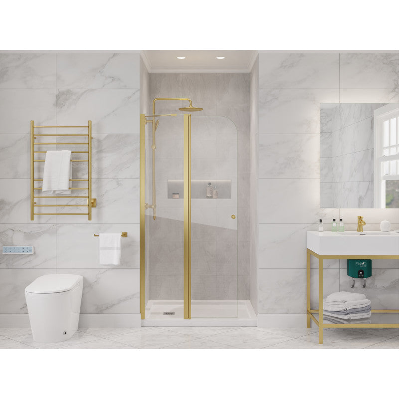 SD-AZ14-01BG - Romance Series 33.3 in. x 72 in. H Hinged Frameless Shower Door in Brushed Gold with Tsunami Guard Tempered Glass