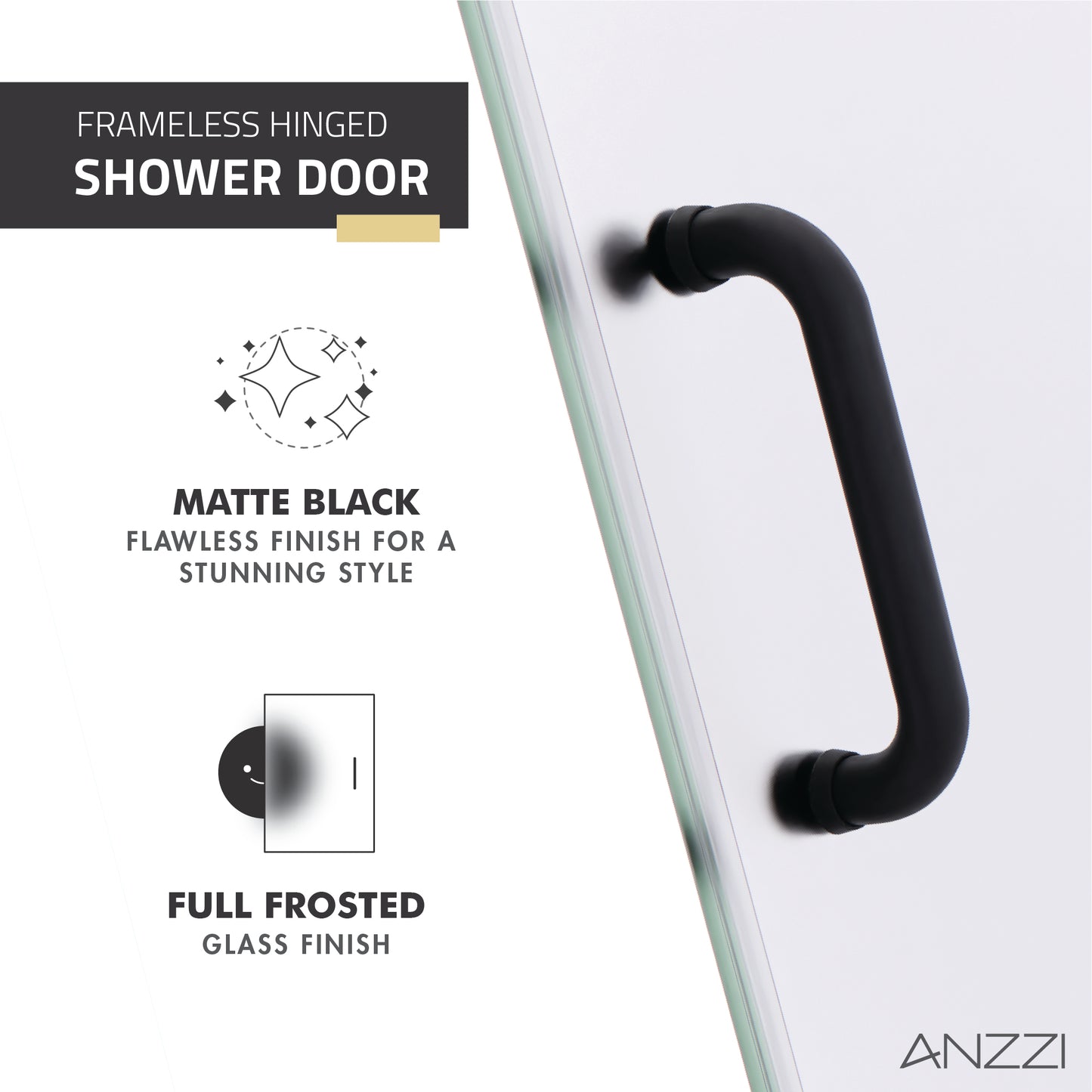 Passion Series 24 in. by 72 in. Frameless Hinged shower door with Handle