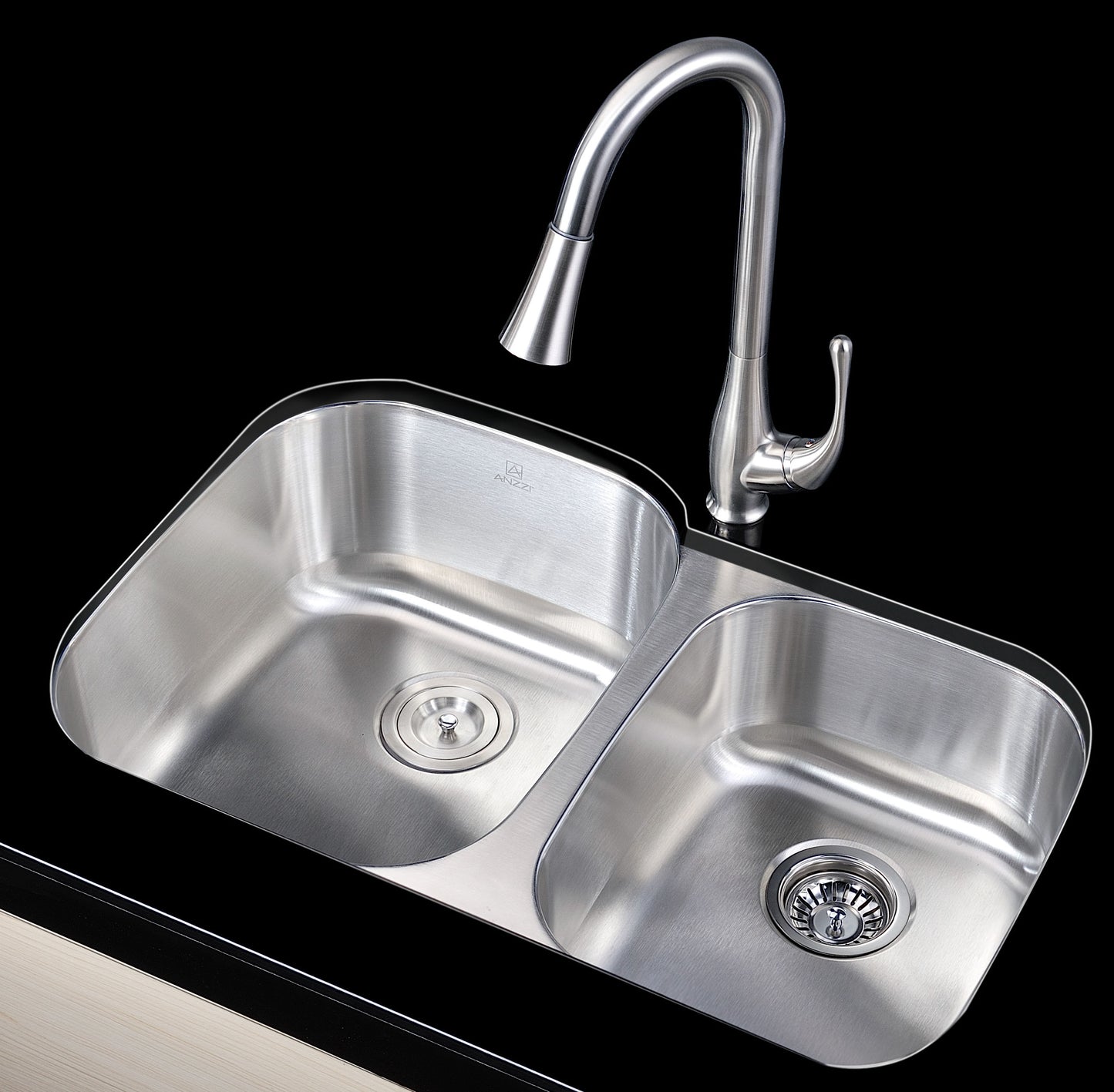 Moore Series 15.75 in. Undermount Double Bowl 16 Gauge Brushed Satin Finish Stainless Steel Kitchen Sink with Drain