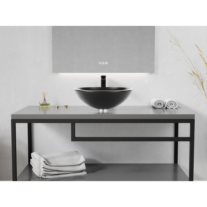 Amalfi Series 17 in. L x 17 in. W Round Bathroom Vessel Sink in Matte Black Finish Glass with Chrome Pop-Up Drain