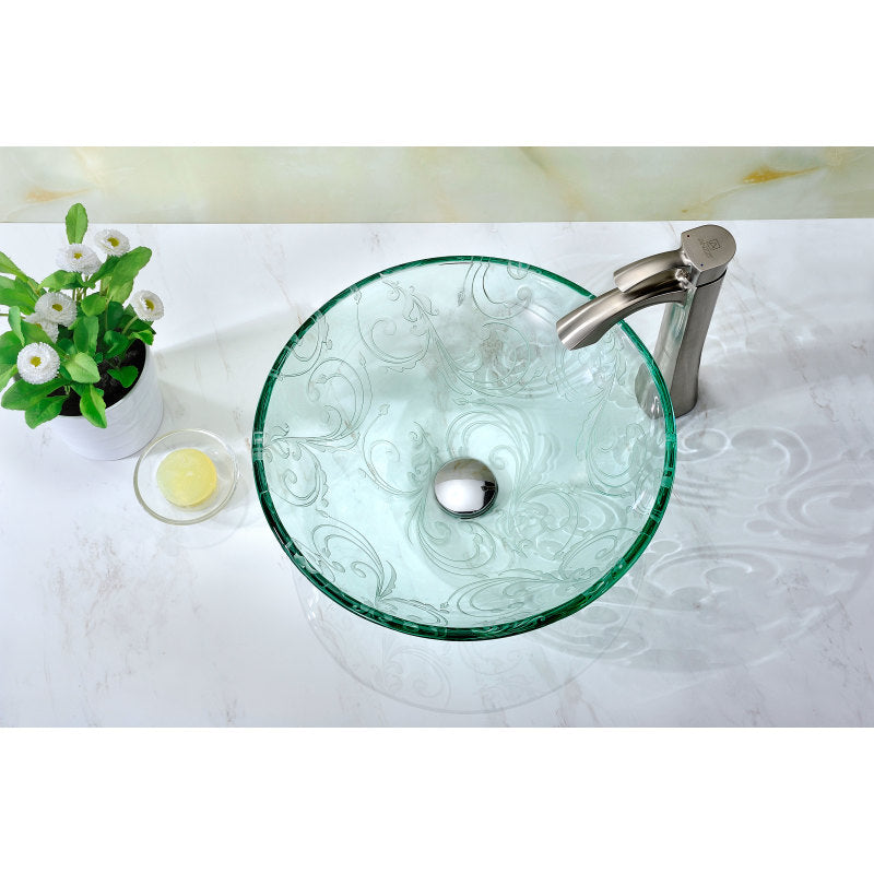 Kolokiki Series Vessel Sink with Pop-Up Drain in Crystal Clear Floral