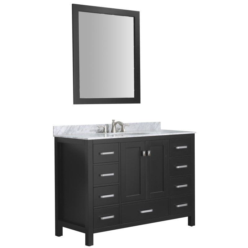 VT-MRCT0048-BK - Chateau 48 in. W x 22 in. D Bath Vanity Set in Black with Vanity Top in Carrara Marble with White Sink and Mirror