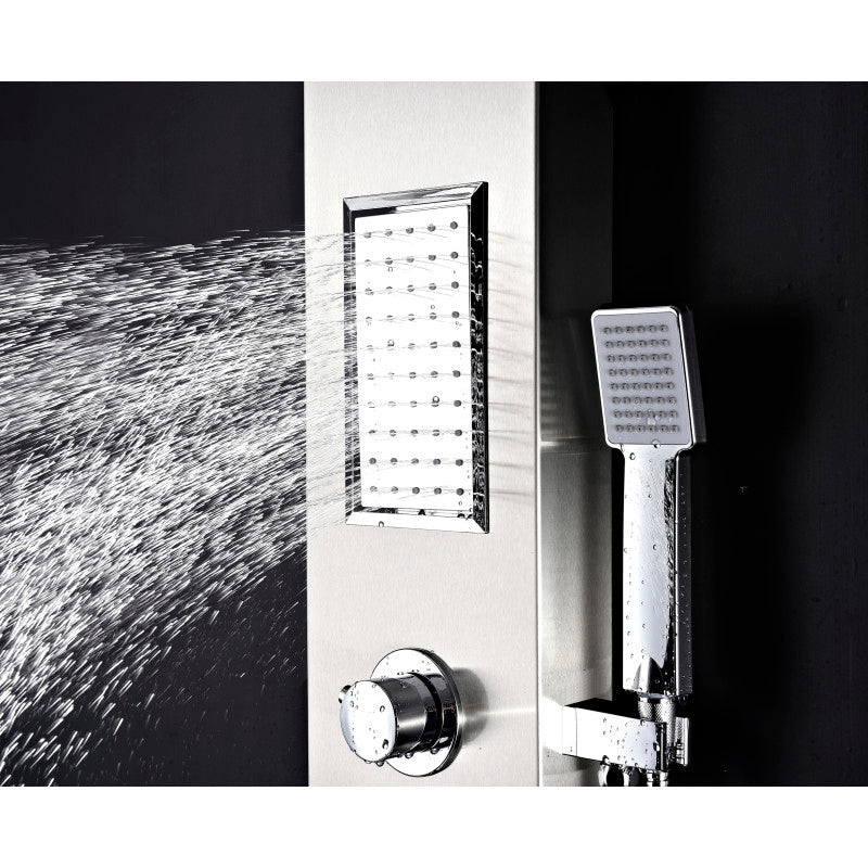Field 58 in. Full Body Shower Panel with Heavy Rain Shower and Spray Wand in Brushed Steel