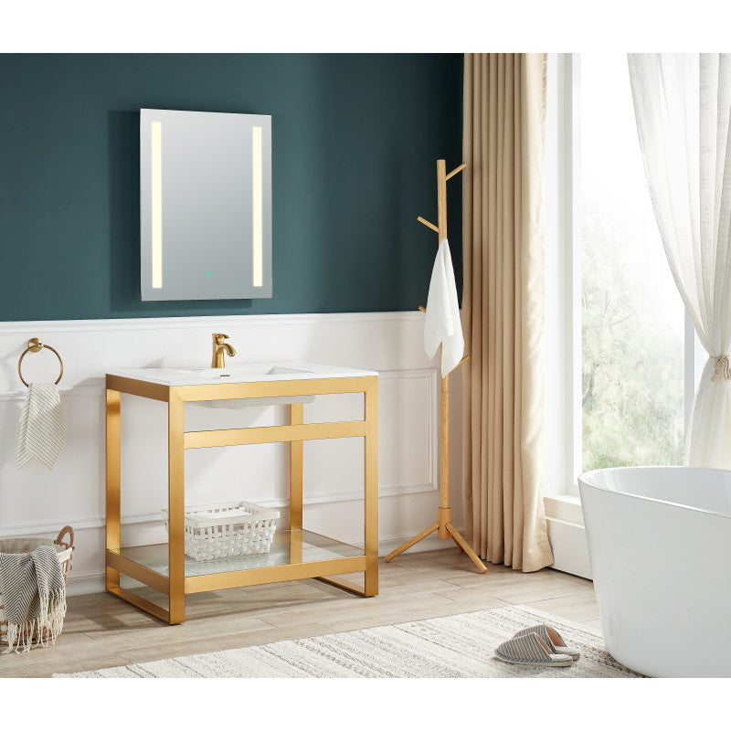 Orchard 36 in. Console Sink in Brushed Gold with Glossy White Counter Top
