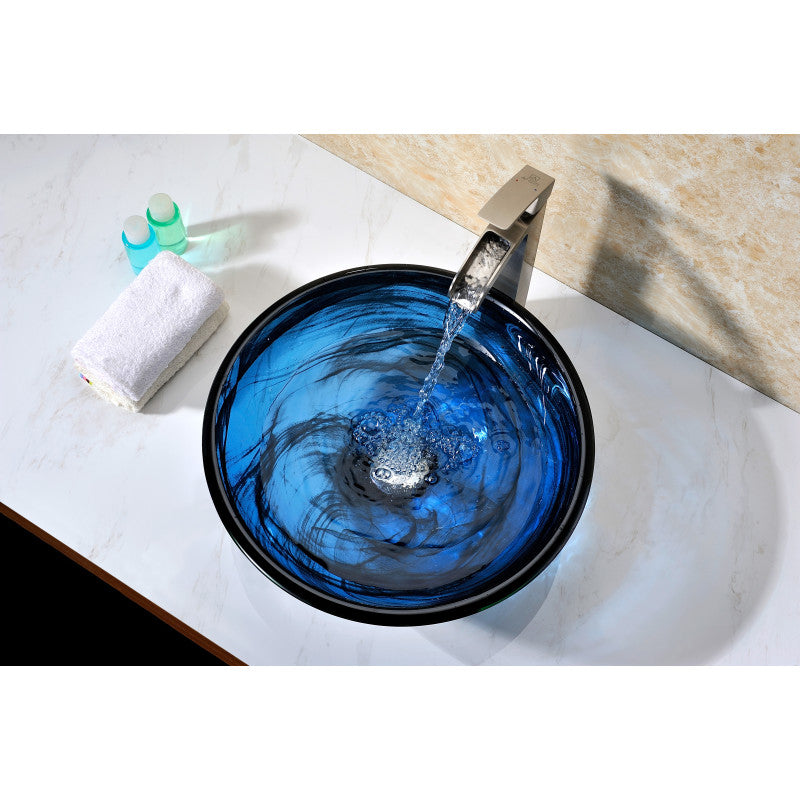 Thalu Series 17 in. Bathroom Vessel Sink with Scratch-Tough and Stain-Resistant Surface in Sapphire Wisp Glass