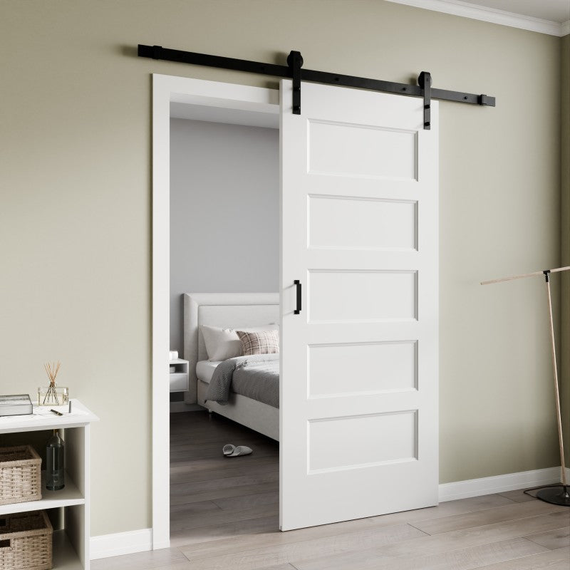 ID-AZBD08 - Borneo Series 36 in. x 84 in. Unfinished Ready-to-Stain MDF Interior Sliding Barn Door with Hardware Kit in Matte Black