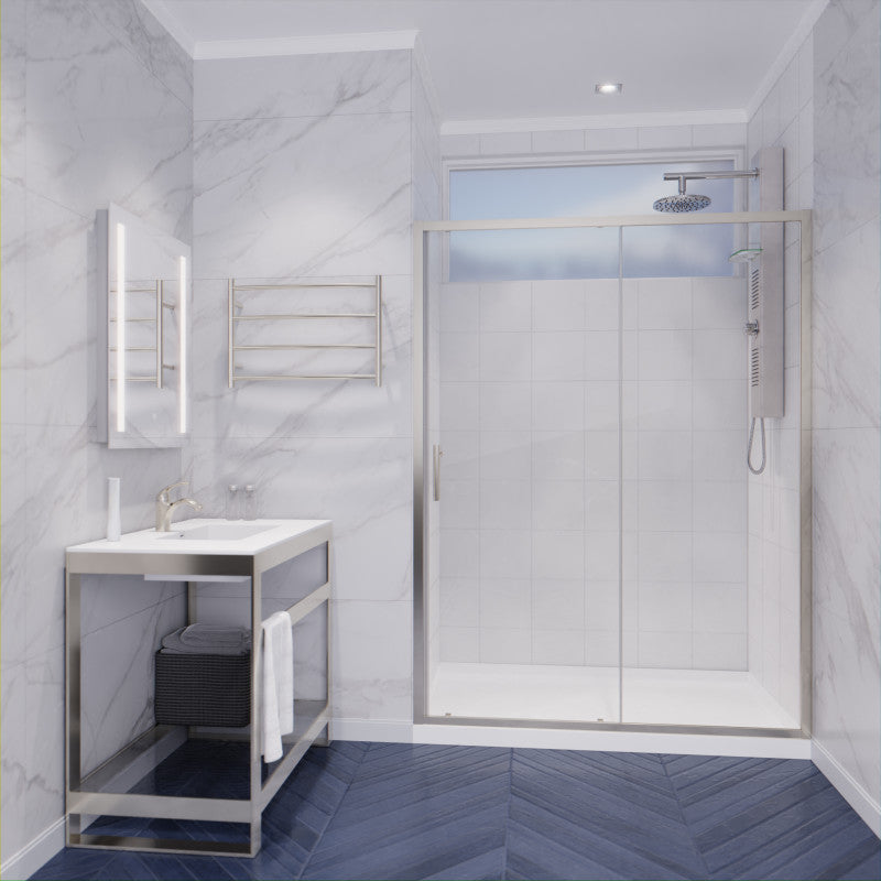 SD-AZ052-01BN - Halberd Series 48 in. x 72 in. H Sliding Framed Shower Door in Brushed Nickel with Tsunami Guard Tempered Glass