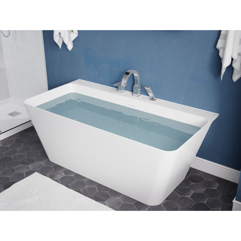 FT-AZ114-6773CH - Vault Series 67 in. x 32 in. Flat Bottom Acrylic Freestanding Soaking Bathtub with Center Drain and Faucet in White