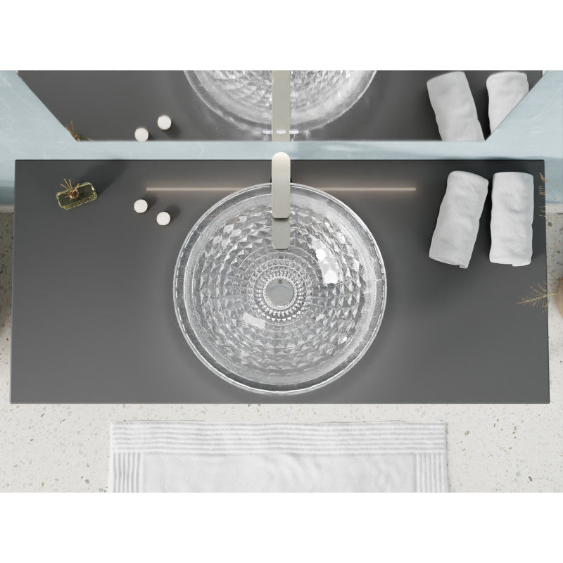 Diamante Round Clear Glass Vessel Bathroom Sink with Faceted Pattern