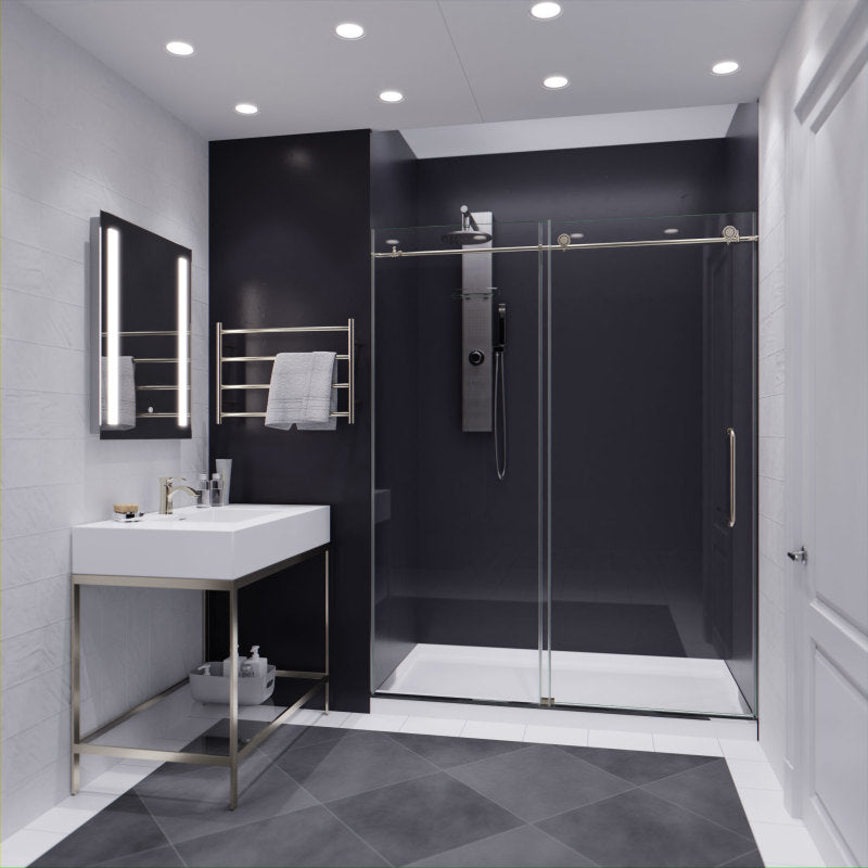 SD-AZ13-02BN - Madam Series 60 in. x 76 in. H Sliding Frameless Shower Door in Brushed Nickel with Tsunami Guard Tempered Glass