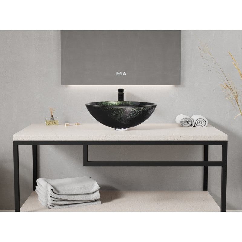 Amalfi Round Glass Vessel Bathroom Sink with Stellar Black Finish