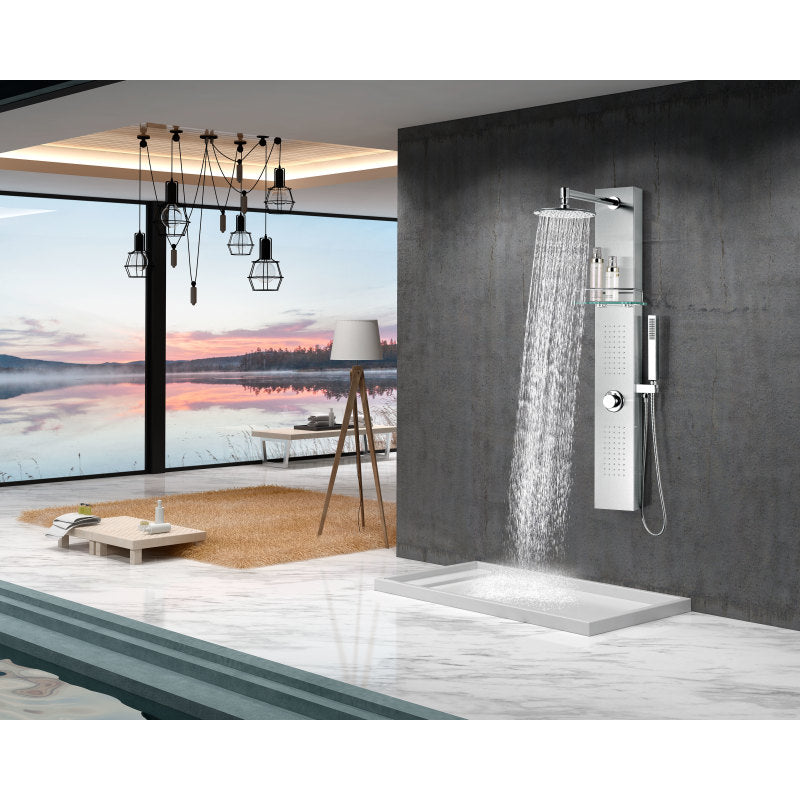 Coastal 44 in. Full Body Shower Panel with Heavy Rain Shower and Spray Wand in Brushed Steel