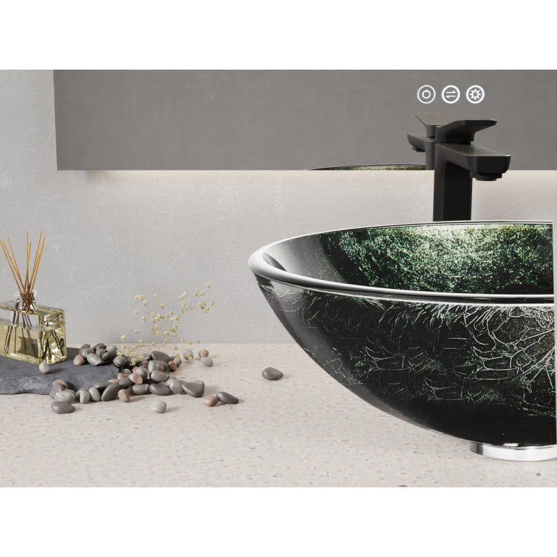 Amalfi Round Glass Vessel Bathroom Sink with Stellar Black Finish