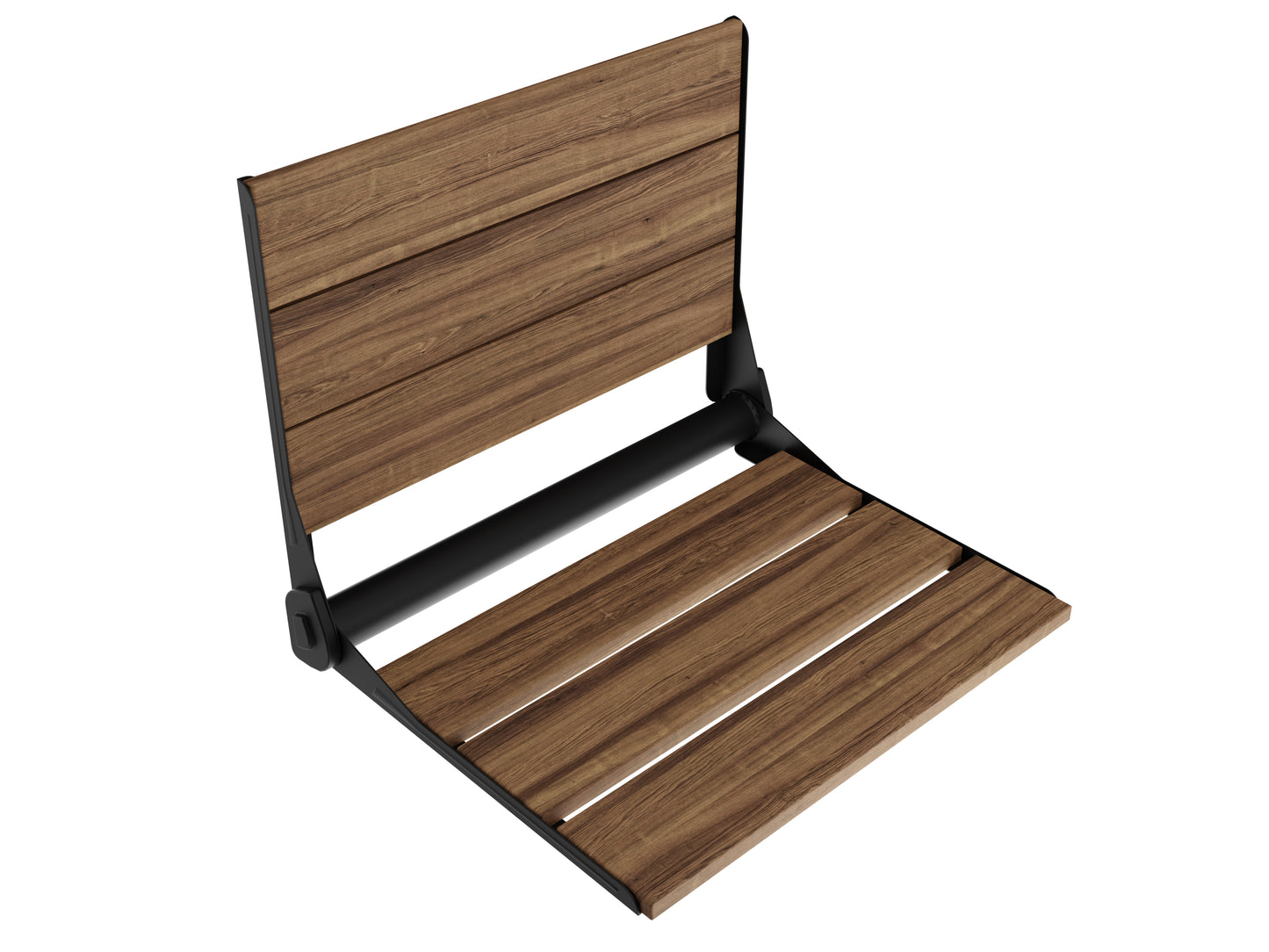 AC-AZ8208MB - Isle 17 in. Teak Wall Mounted Folding Shower Seat in Matte Black