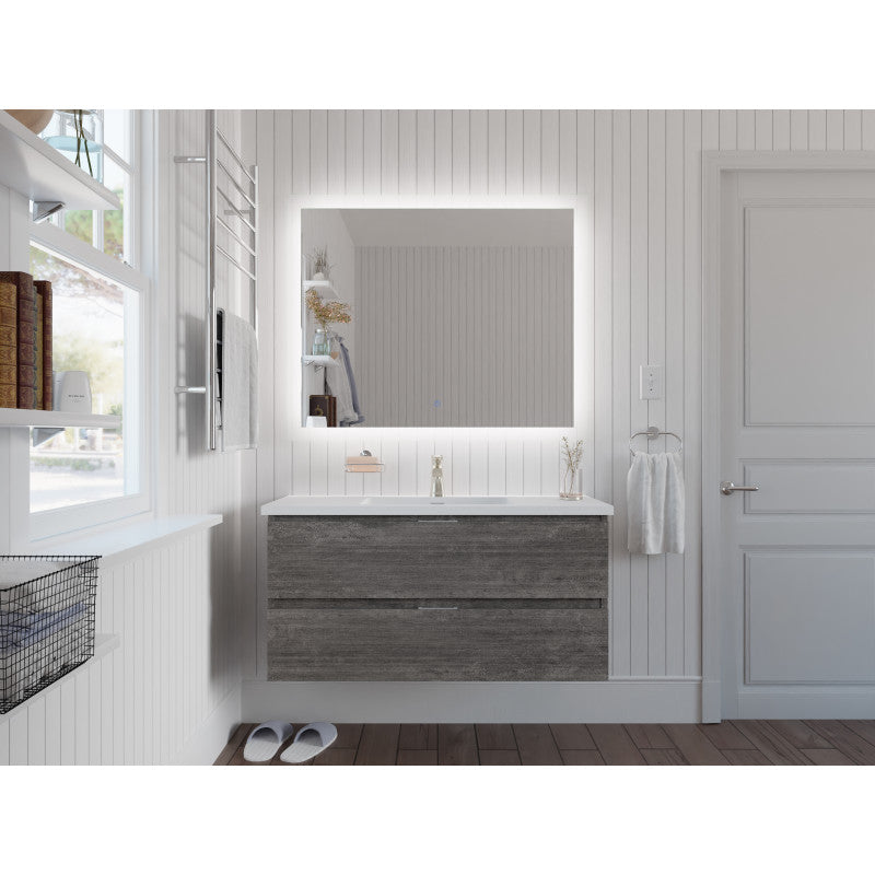 39 in W x 20 in H x 18 in D Bath Vanity with Cultured Marble Vanity Top in White with White Basin & Mirror