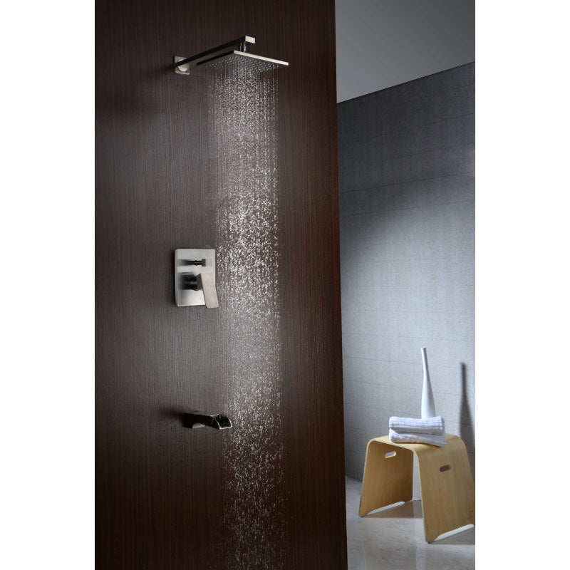 Mezzo Series Single Handle Wall Mounted Showerhead and Bath Faucet Set in Brushed Nickel