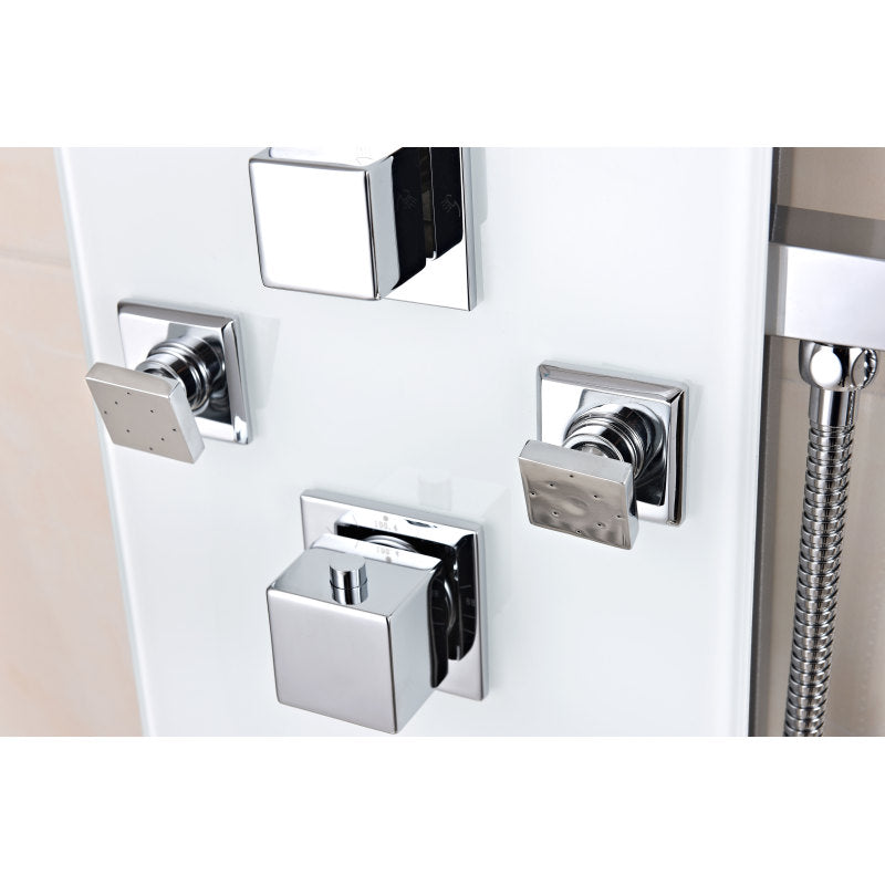Rhaus 60 in. 6-Jetted Full Body Shower Panel with Heavy Rain Shower and Spray Wand in White