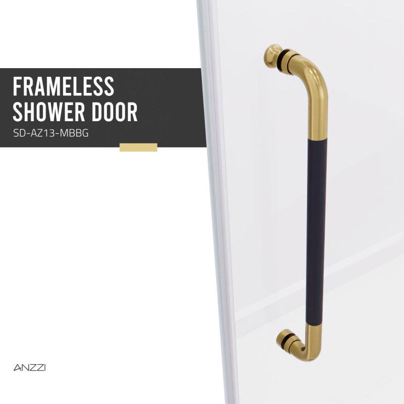 Madam Series 76-in. x 48-in. Frameless Sliding Shower Door in Matte Black and Brushed Gold