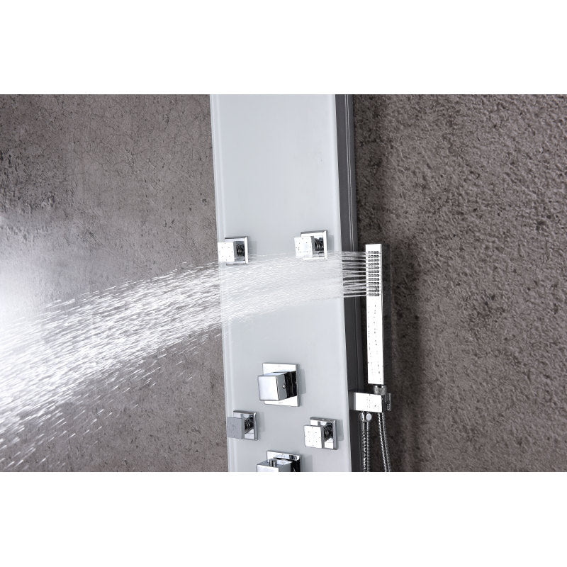 Jaguar 60 in. 6-Jetted Full Body Shower Panel with Heavy Rain Shower and Spray Wand in White