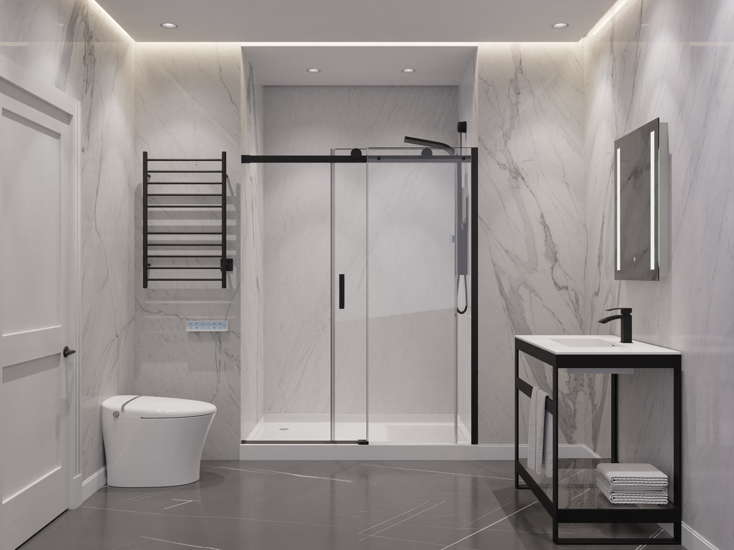 Rhodes Series 48 in. x 76 in. Frameless Sliding Shower Door with Handle