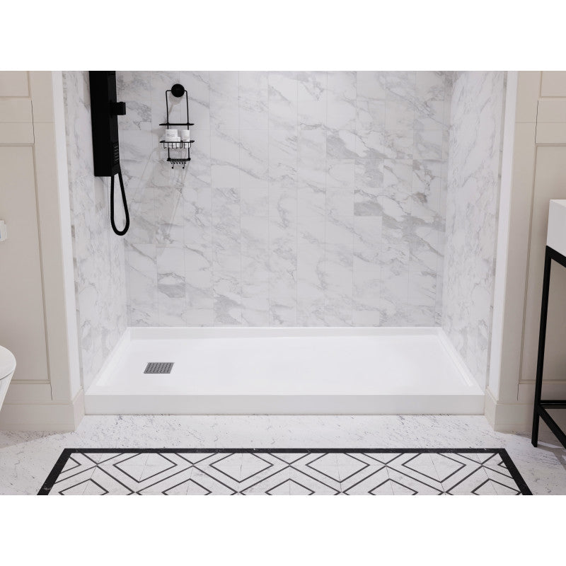 SB-AZ101L - Alexander Base Series 60 in. L x 30 in. W Alcove Shower Shower Pan Base with Left Drain in Glossy White Marine Acrylic