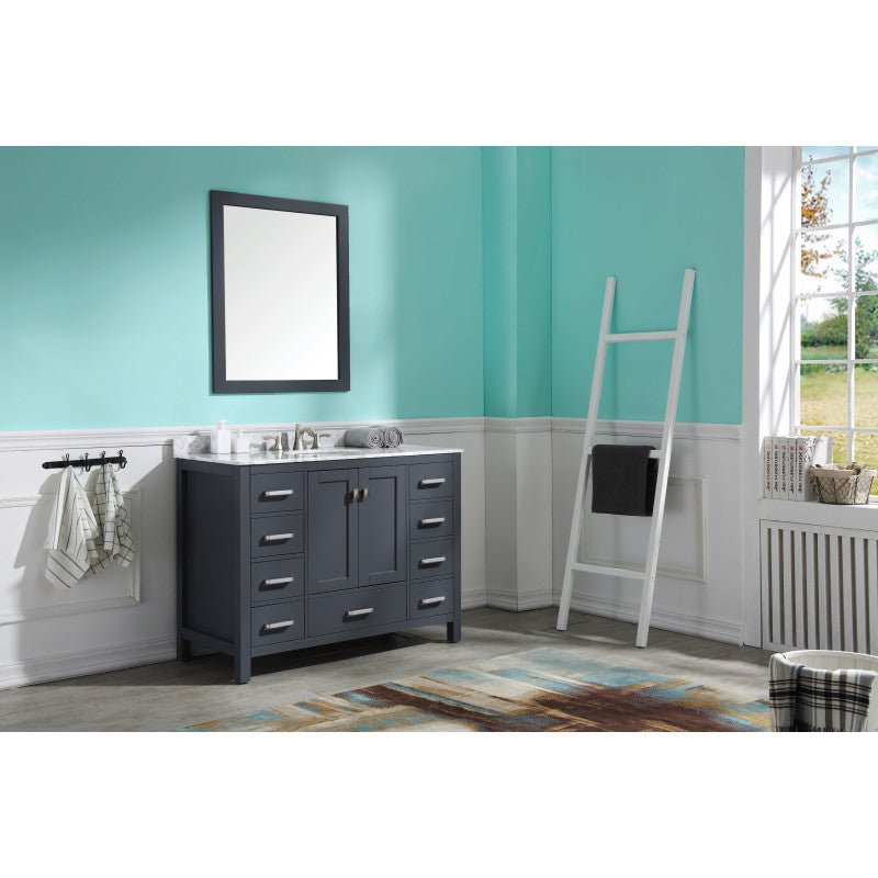 VT-MRCT0048-GY - Chateau 48 in. W x 22 in. D Bathroom Bath Vanity Set in Gray with Marble Vanity Top in Carrara White with White Basins