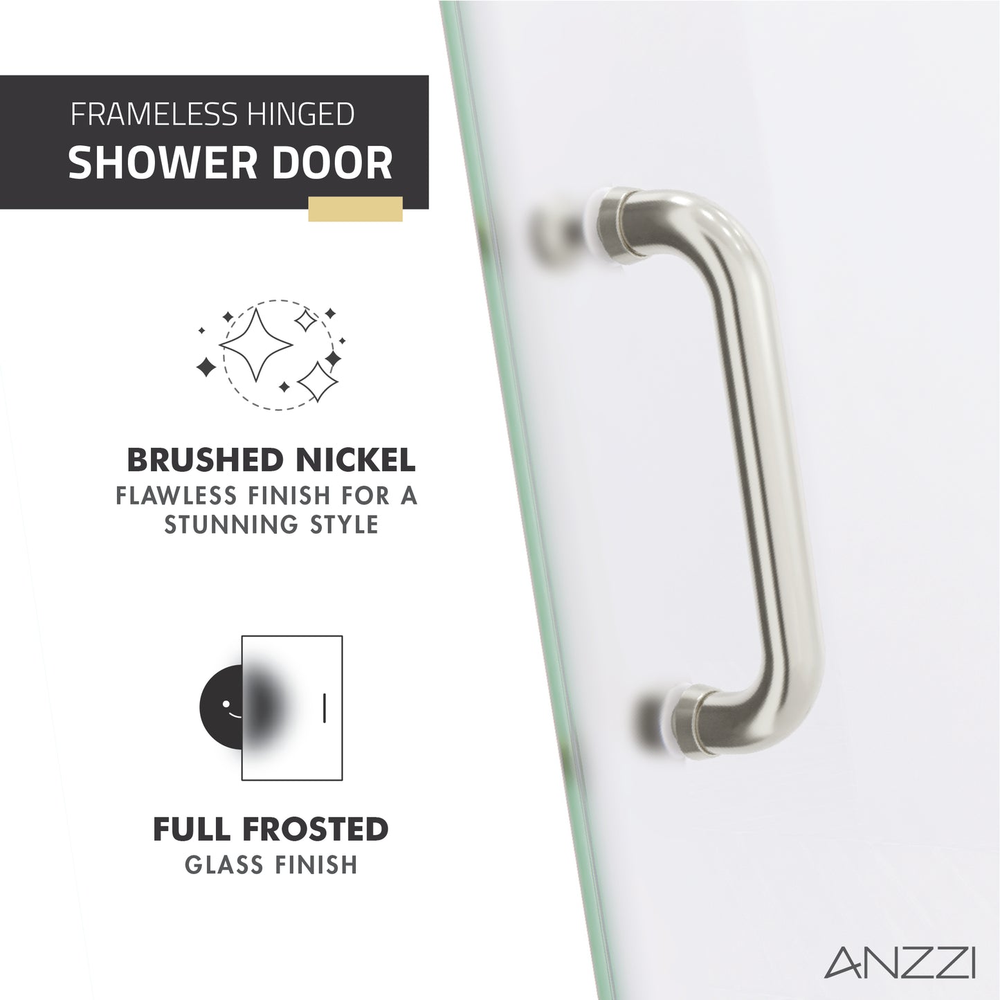 Passion Series 24 in. by 72 in. Frameless Hinged shower door with Handle