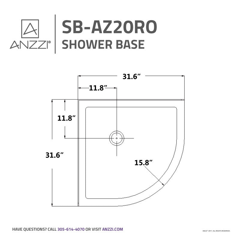 Randi 32 in. L x 32 in. W Neo-Round Double Threshold Corner Shower Pan Base with Center Drain in White