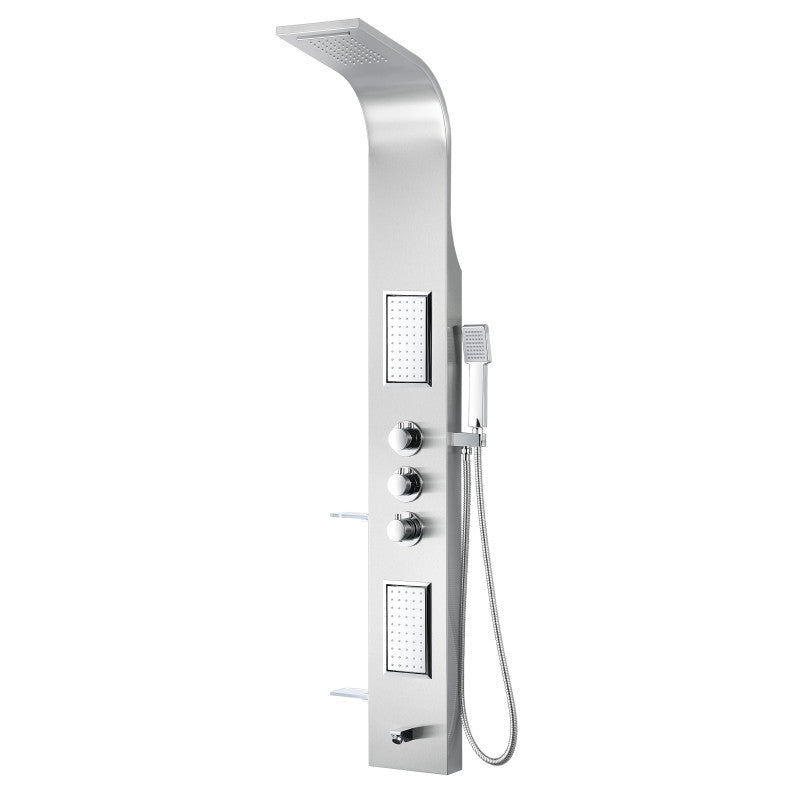 Field 58 in. Full Body Shower Panel with Heavy Rain Shower and Spray Wand in Brushed Steel