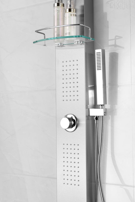 Pioneer 44 in. Full Body Shower Panel with Heavy Rain Shower and Spray Wand in Brushed Steel