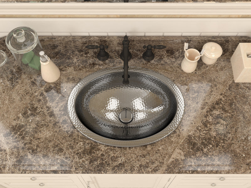Athenian 20 in. Handmade Drop-in Oval Bathroom Sink in Hammered Steel