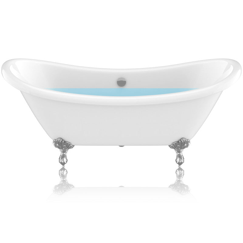 FT-CF130FAFT-CH - Clawfoot Series 69 in. x 28 in. Soaking Freestanding Bathtub with Center Drain in White with Polished Chrome Feet