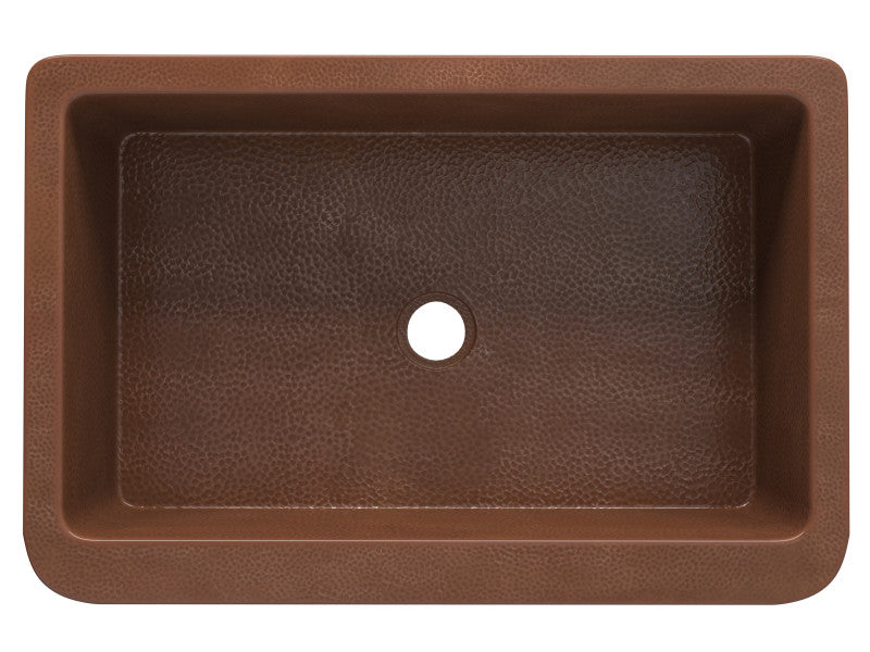 Miletus Farmhouse Handmade Copper 33 in. 0-Hole Single Bowl Kitchen Sink in Hammered Antique Copper