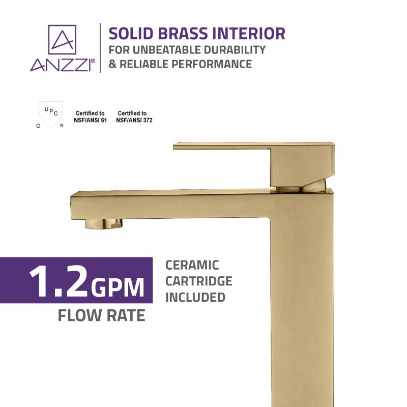 Enti Series Single Hole Single-Handle Vessel Bathroom Faucet in Brushed Brass